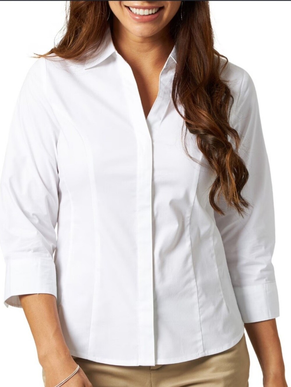 Dana Buchman Women's White Button-Up Shirt ~ Size Large